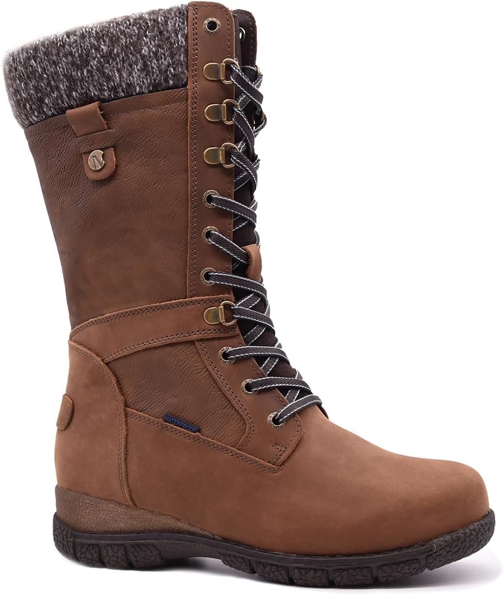 Comfy Moda Waterproof Wool-Lined Tall Leather Snow Boots