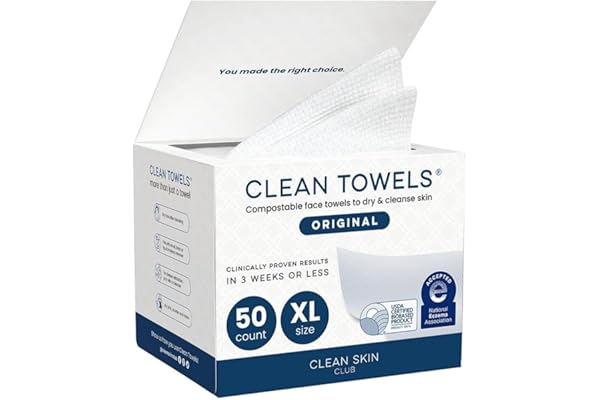 Clean Skin Club Clean Towels XL 100% USDA Biobased Disposable Face Towelette 50 Ct