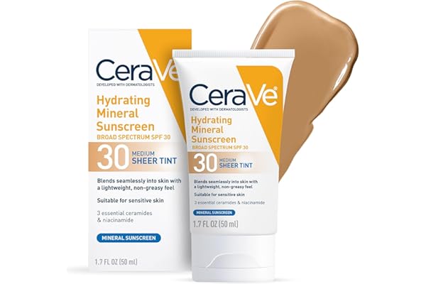 CeraVe Hydrating Mineral Sunscreen SPF 30 Sheer Tint Zinc Oxide Titanium Dioxide 1.7 oz