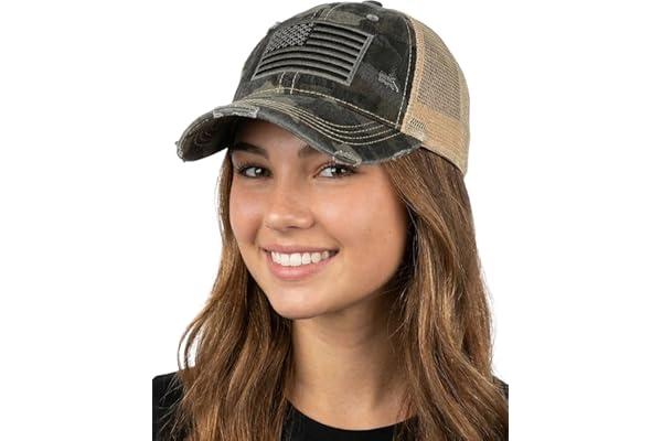 Funky Junque Trucker Hat for Women Distressed Low Profile Western Camo Baseball Cap Mesh