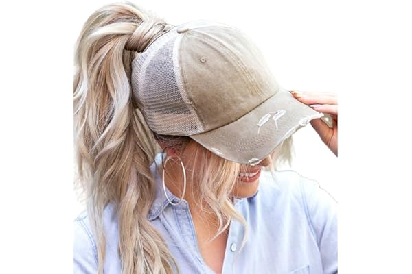 ProMindFun Womens Ponytail High Messy Bun Hats Distressed Baseball Caps Washed Dad Hat Girls