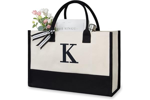 TOPDesign Personalized Initial Canvas Beach Bag Monogrammed Gift Tote Bag for Women