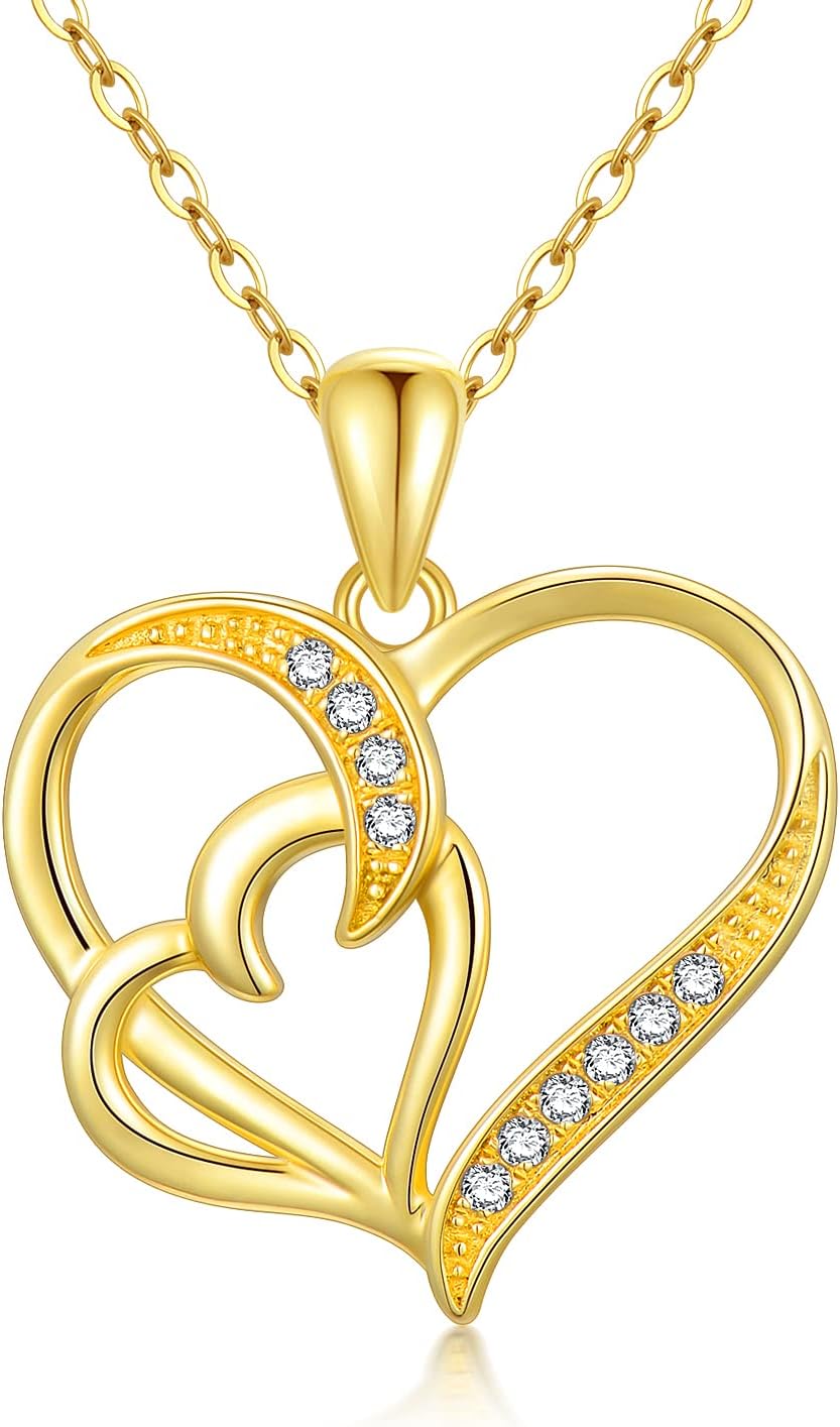 Ayafee 14K Gold Two Heart Pendant Necklace