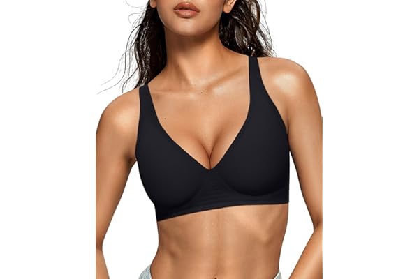 OEAK Womens Deep V Wireless Bra Comfortable No Underwire Push Up Bralettes Seamless Plunge