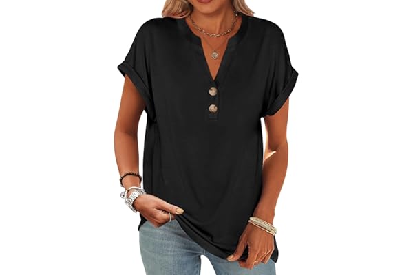 ANRABESS Womens Short Sleeve Henley Tops V Neck Dressy Casual Blouses Summer Trendy 2026