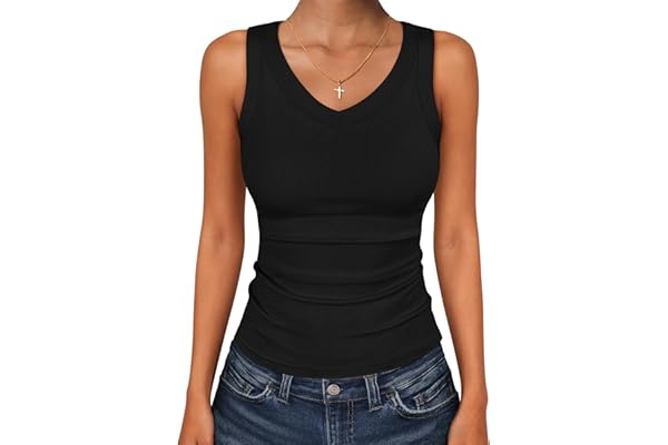 ANRABESS Tank Tops for Women V Neck Ribbed Knit Slim Fitted Sleeveless Basic Tee Summer 2026