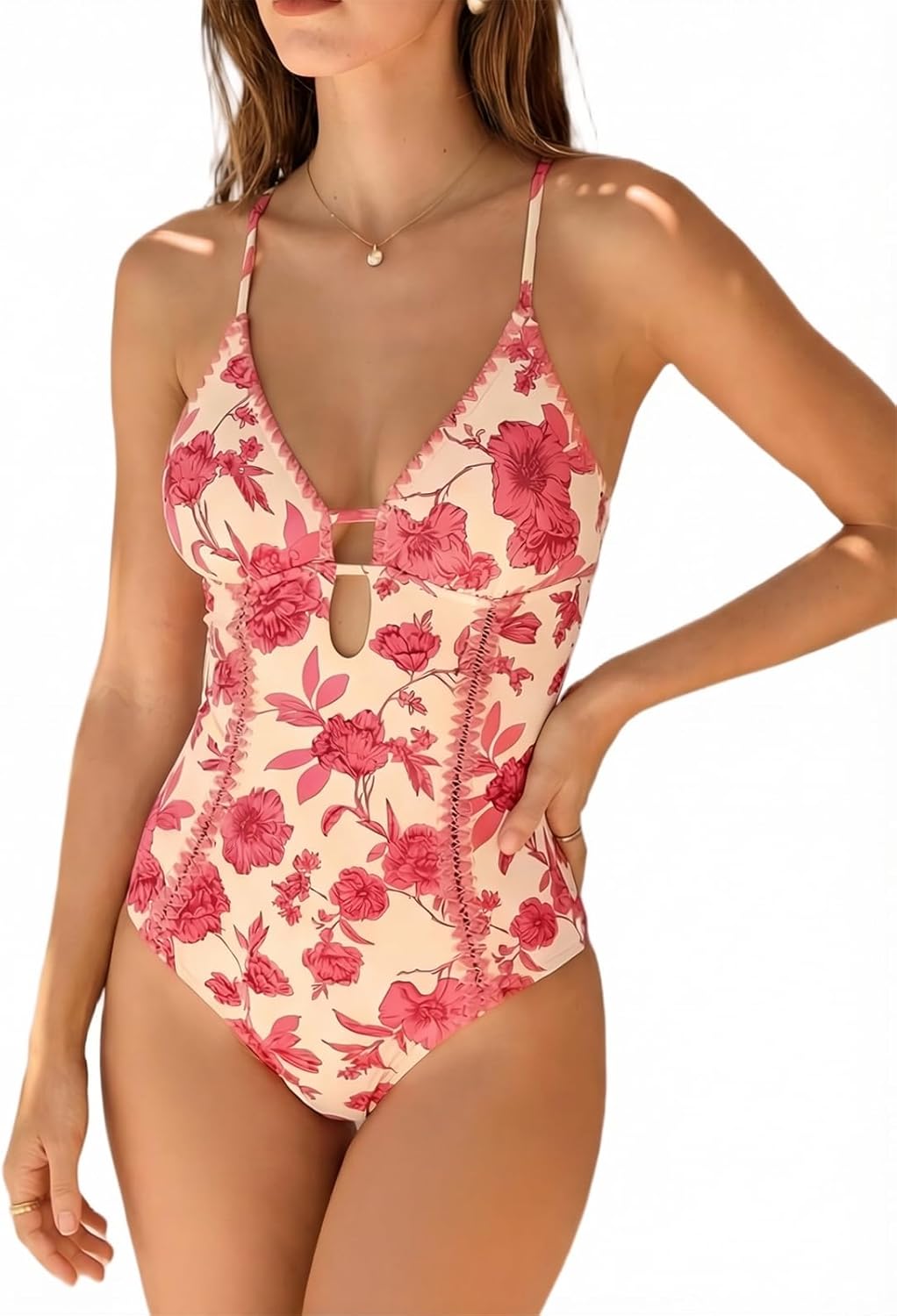 CUPSHE Floral Shell Stitch One-Piece Swimsuit